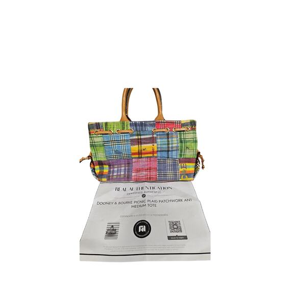 Dooney & Bourke Picnic Plaid Patchwork Tote Bag Multicolor Y2K - Picture 3 of 7